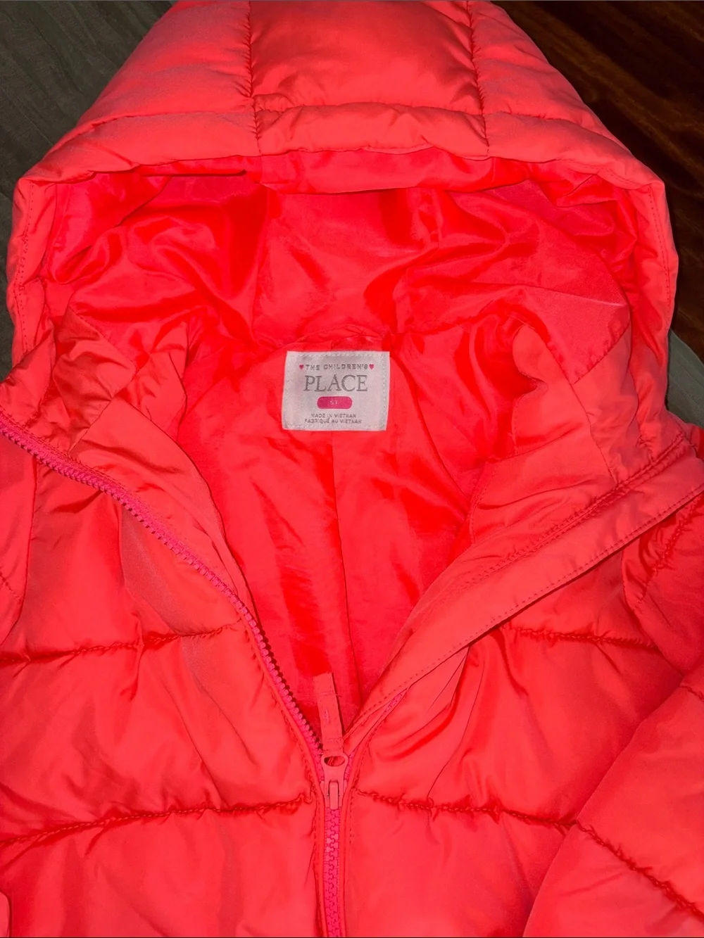The Children's Place Hooded Puffer Jacket in Bright Coral